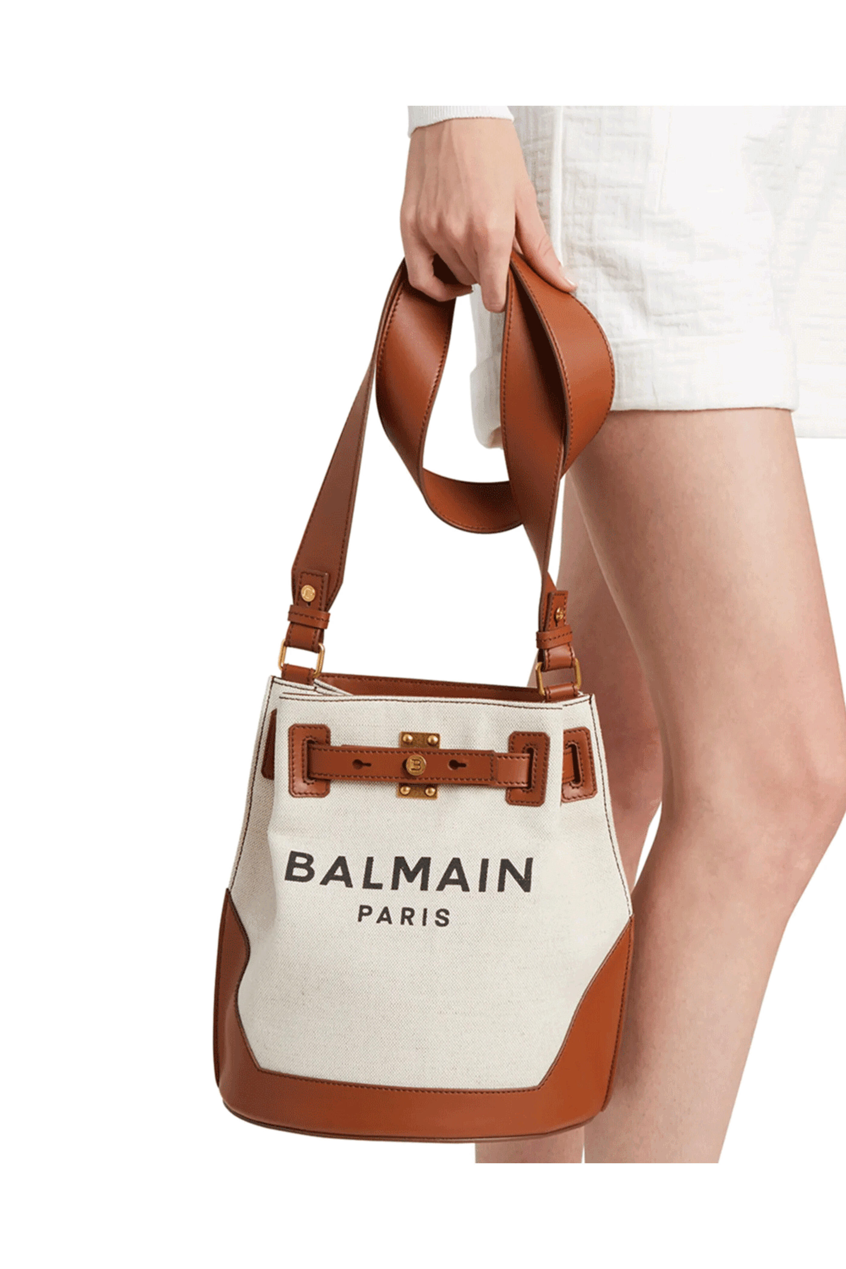Balmain - B Army Canvas Bucket Bag in Natural Maron