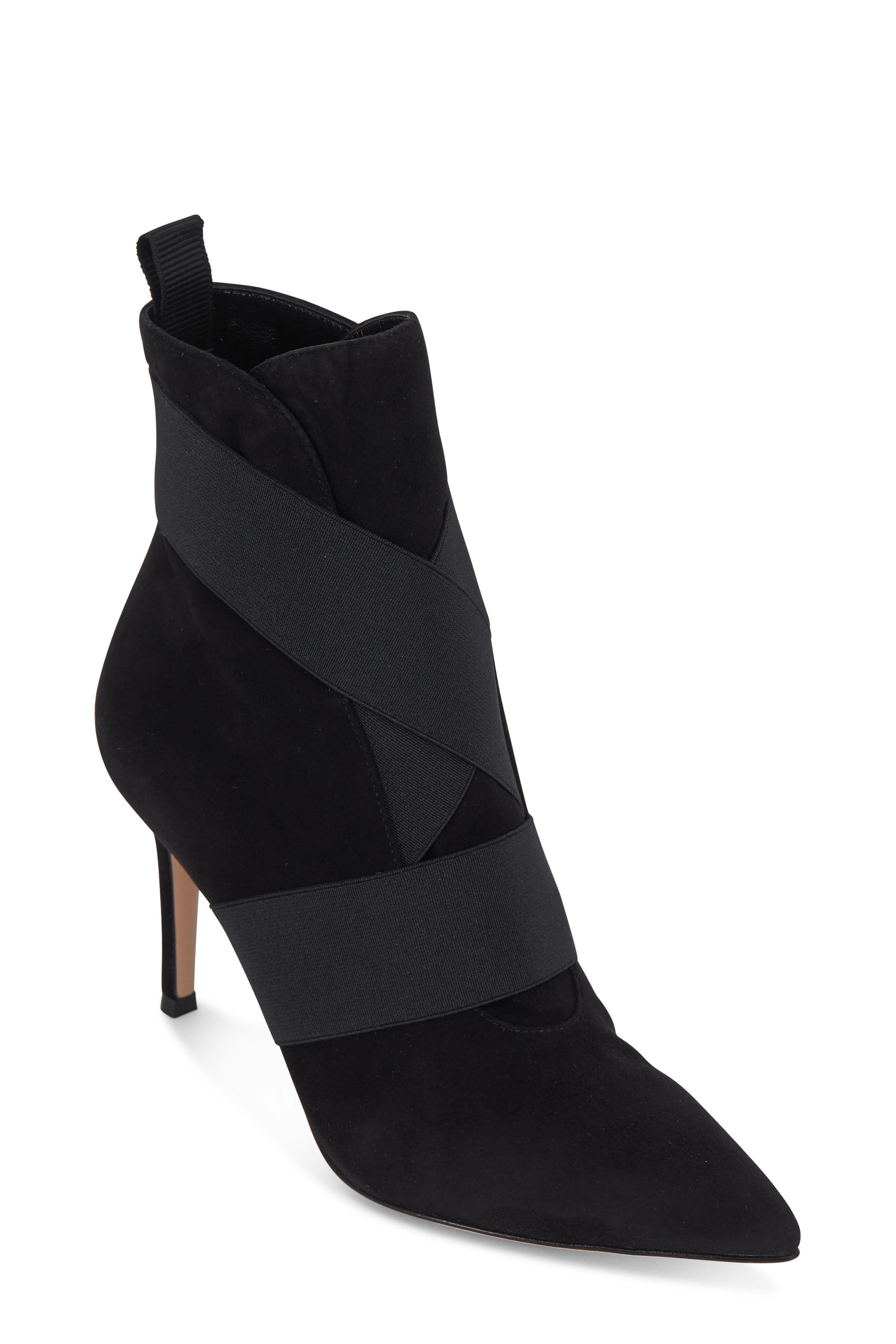 Gianvito Rossi - Pilar Black Suede Elastic Straps Ankle Boot, 85mm