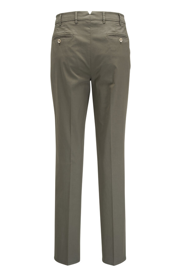 Brunello Cucinelli - Sage Cotton Stretch Flat Front Pant