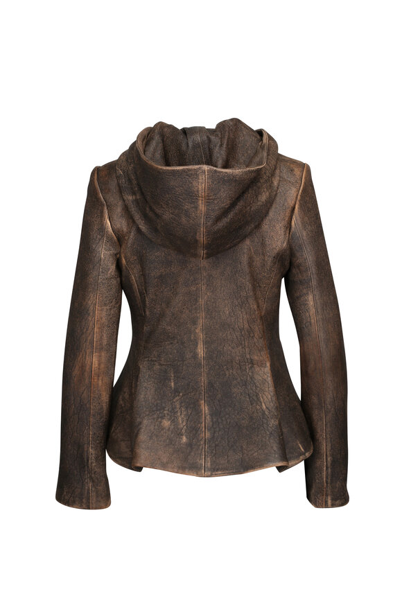 Khaite Dark Brown June Hooded Distressed Leather Jacket - view 2