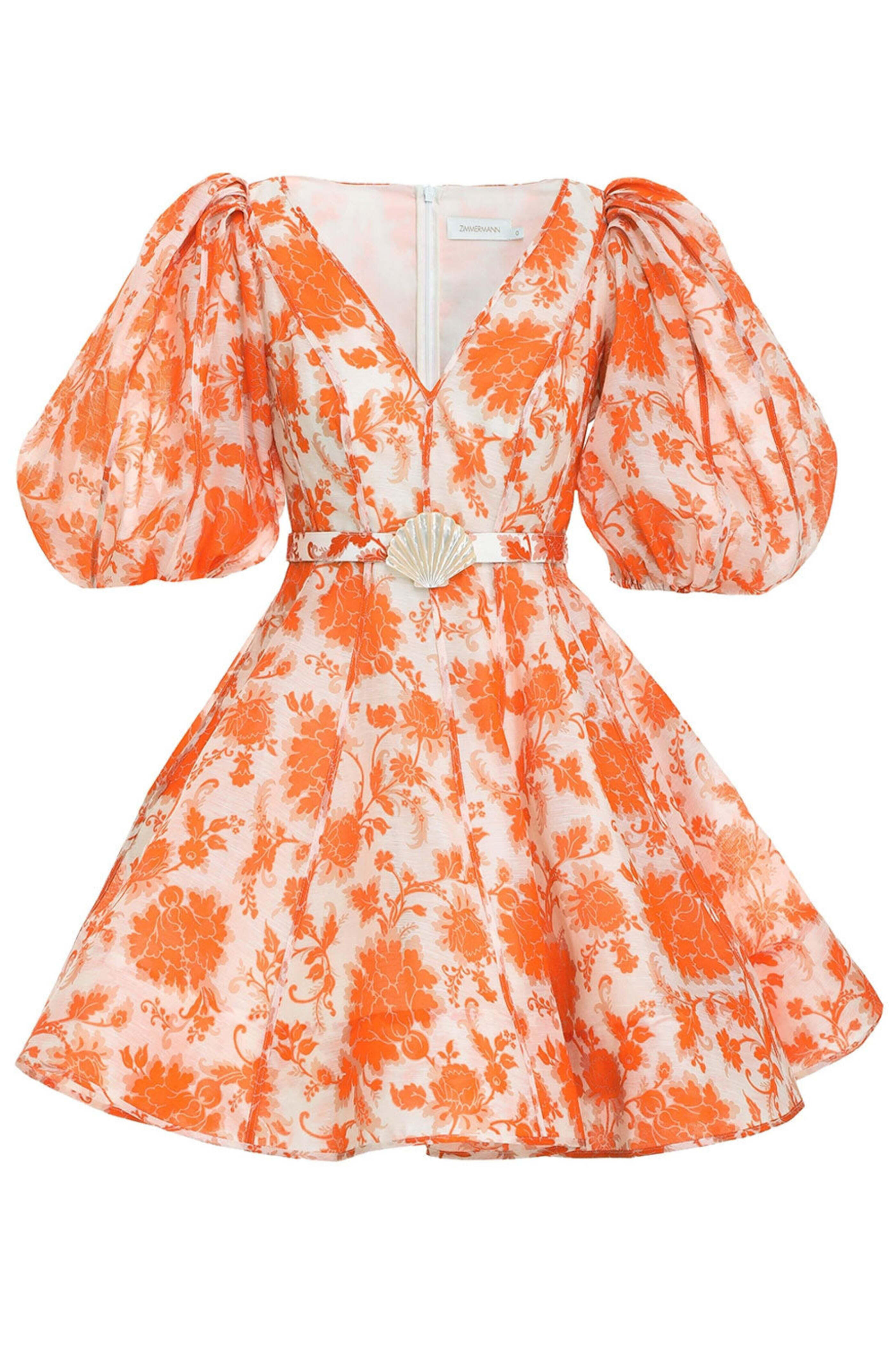 ZIMMERMANN 5146DSS253CRMPLMFLO 関税送料込 Zimmermann - Orange Floral Puff Sleeve Mini Dress