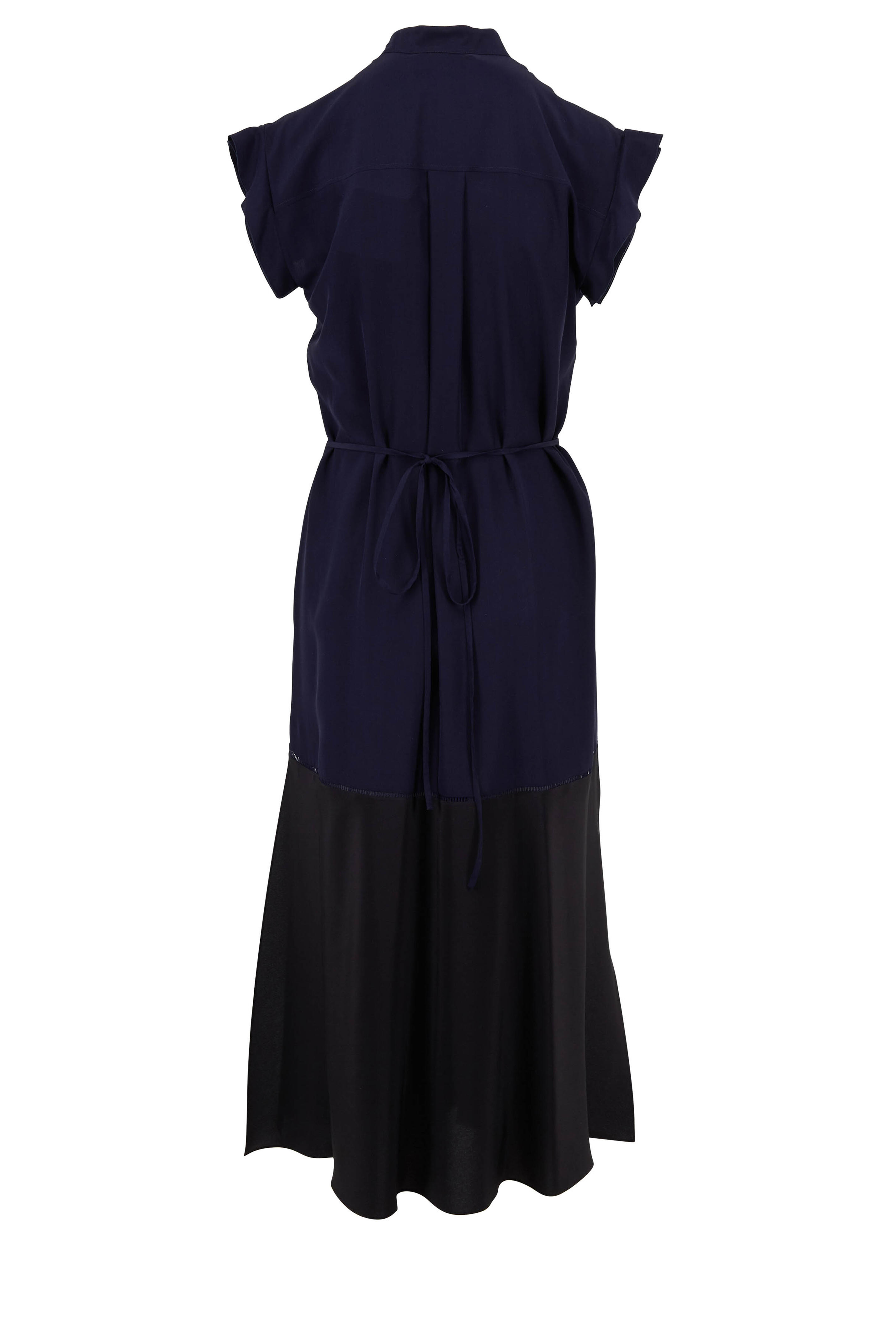 Chloé - Navy & Black Silk Contrast Hem Short Sleeve Dress