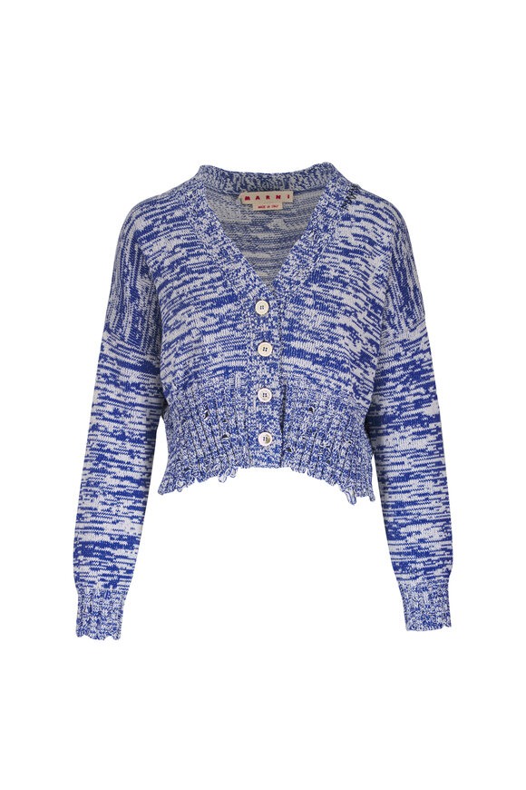 Marni Orion Blue & White Cropped Distressed Cardigan - view 1