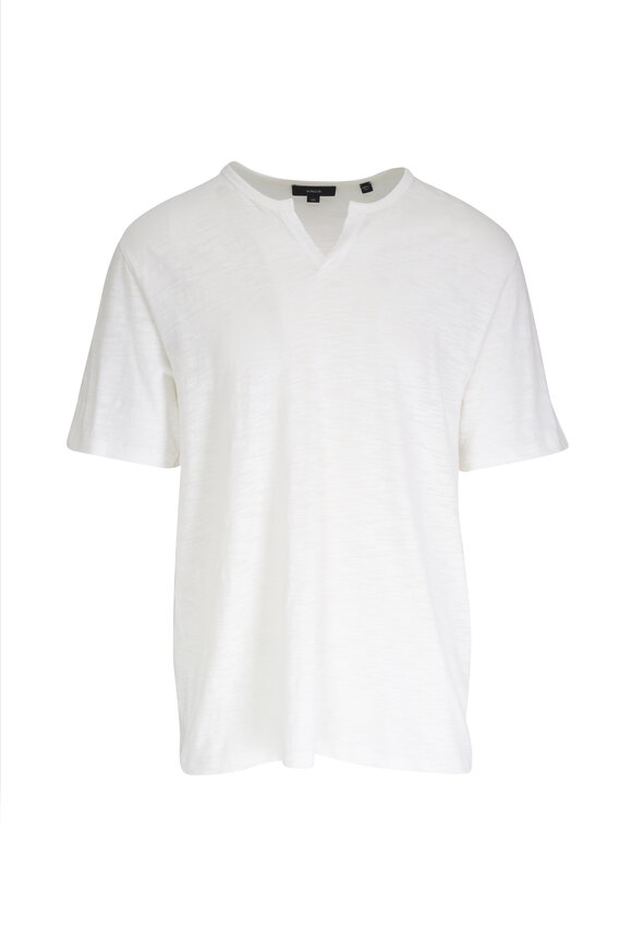 Vince Off White Slub Split Neck Short Sleeve T-Shirt