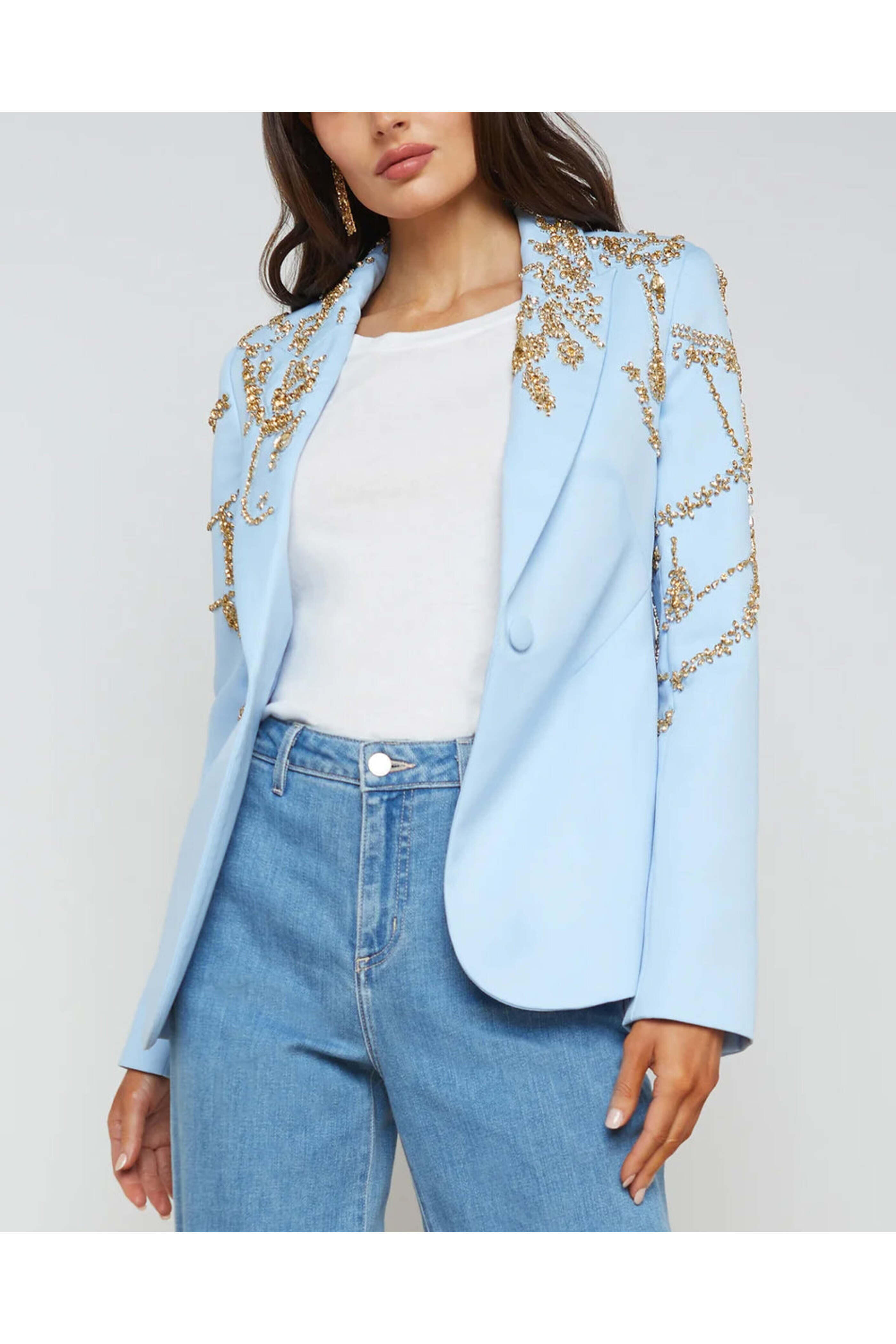 L'Agence - Light Blue Crystal Embellished Clementine Blazer