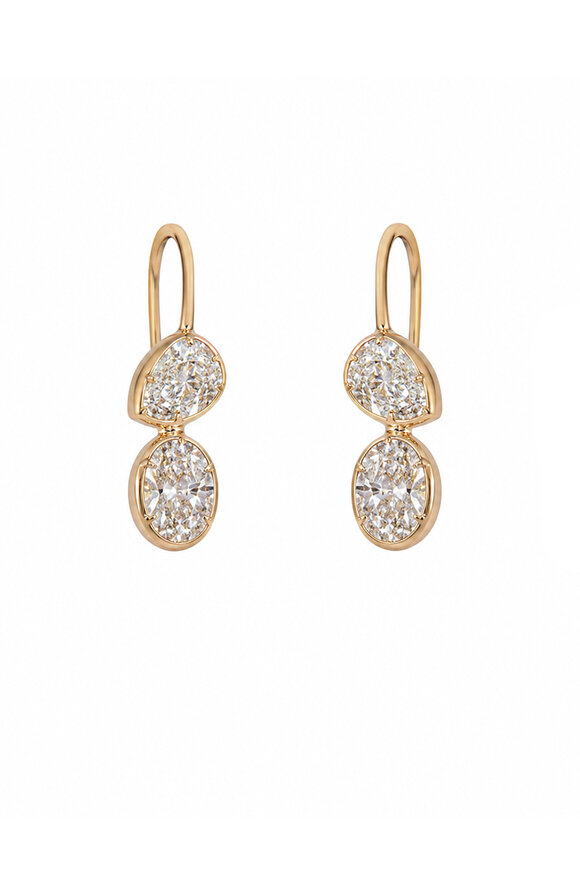 Sylva & Cie Pear & Oval Diamond Double Drop Earrings - view 1