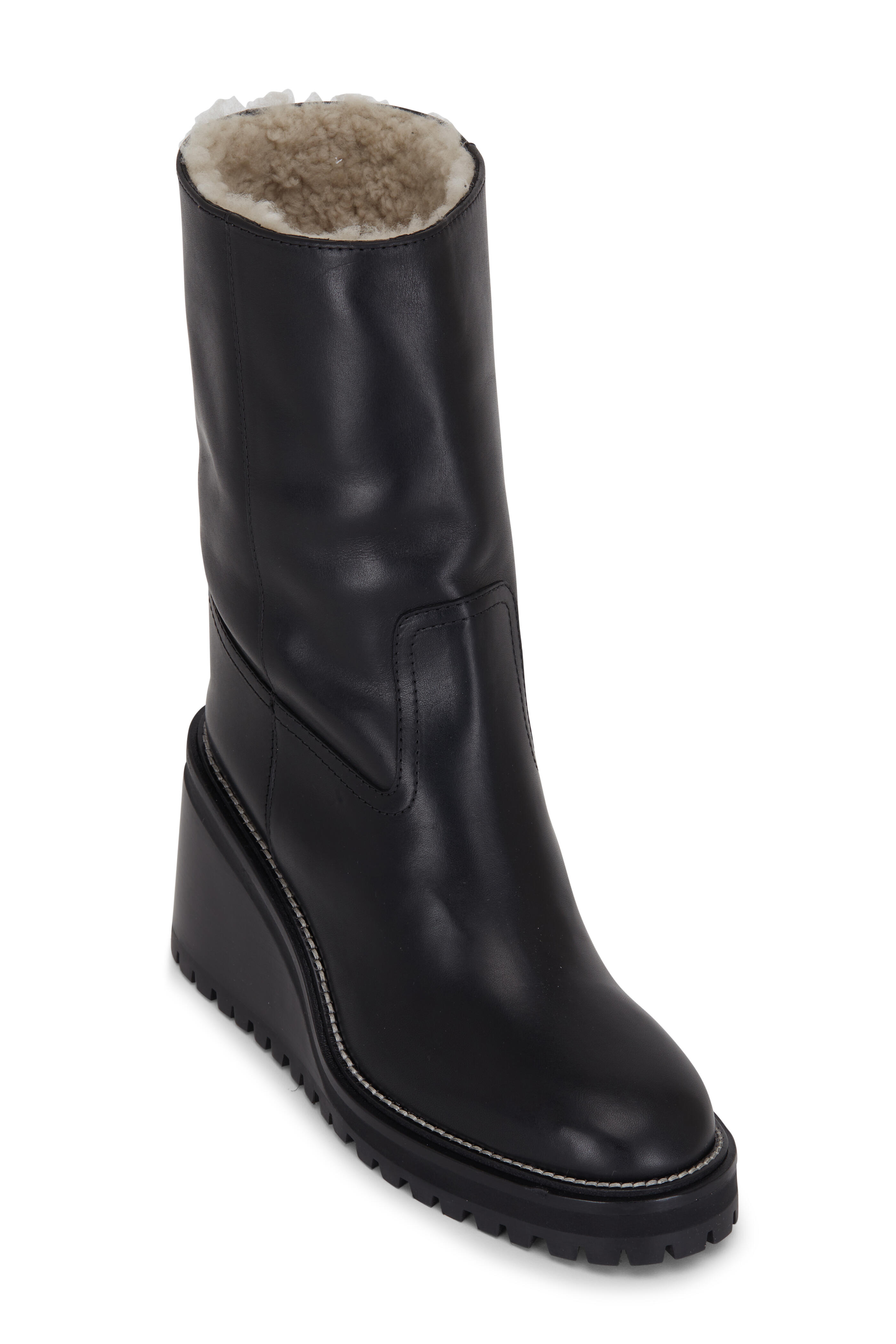 Jimmy Choo Yola Black Leather Wedge Boot 80mm