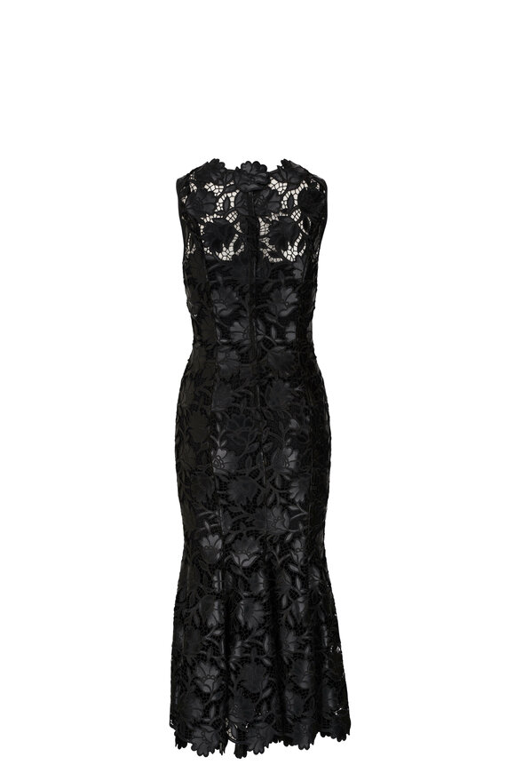 Dolce & Gabbana - Black Vegan Leather Cutout Floral Midi Dress