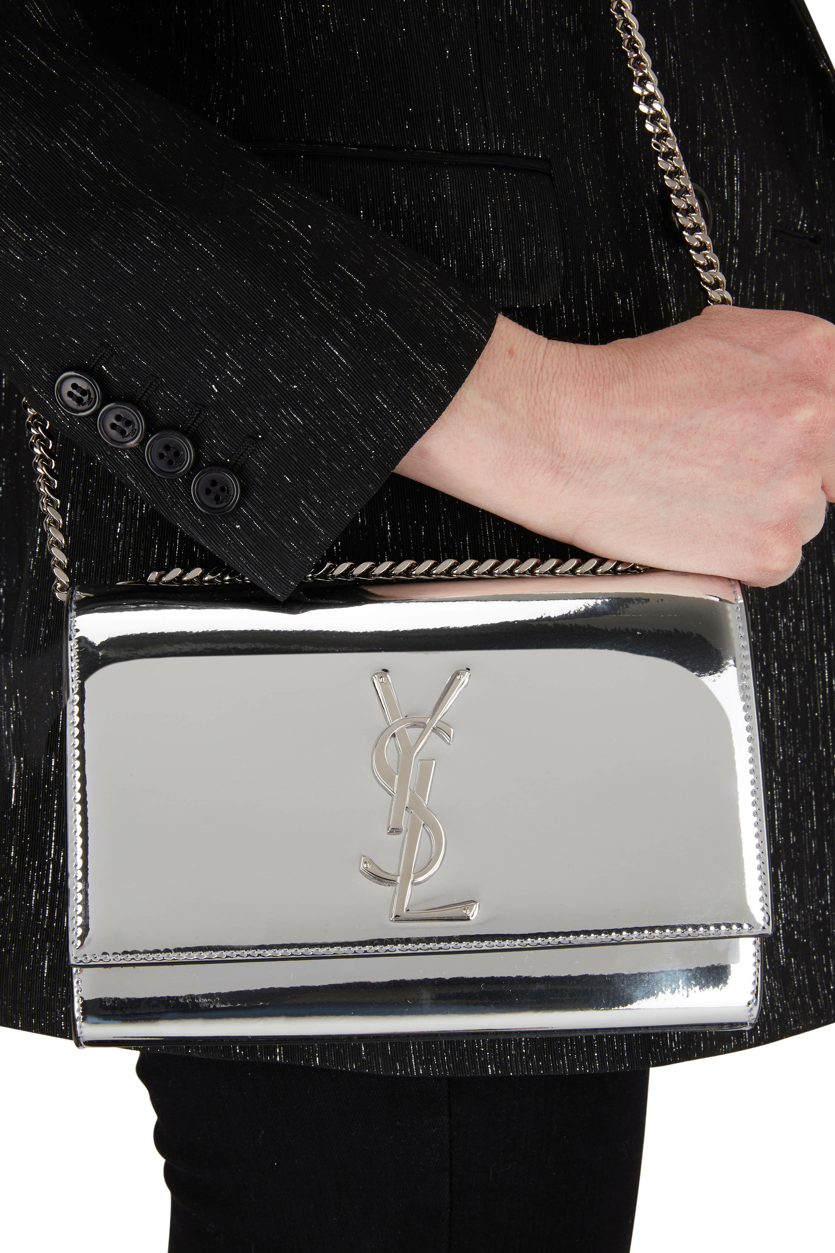 Saint Laurent - Kate Silver Mirror Leather Convertible Chain Bag