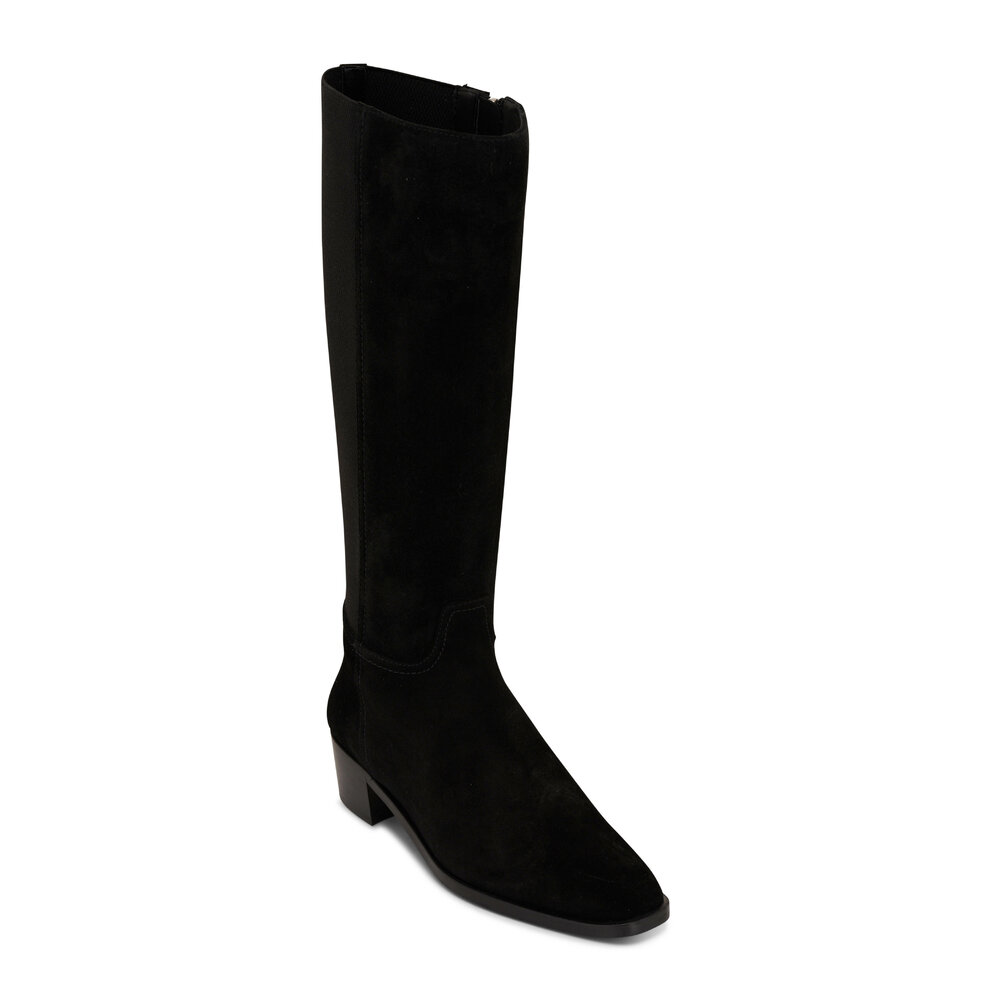 Aquatalia Ricarda Black Suede Elastic Panel Boot 45mm