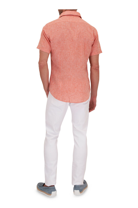 GMF - Orange Linen & Cotton Short Sleeve Button Down