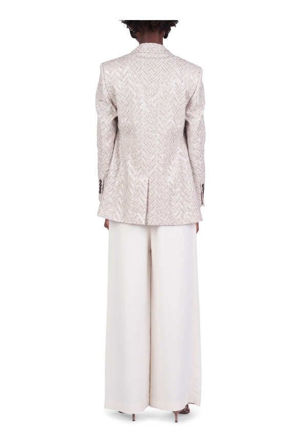 Brunello Cucinelli Jute Chevron Double Breasted Embroidered Jacket - view 4