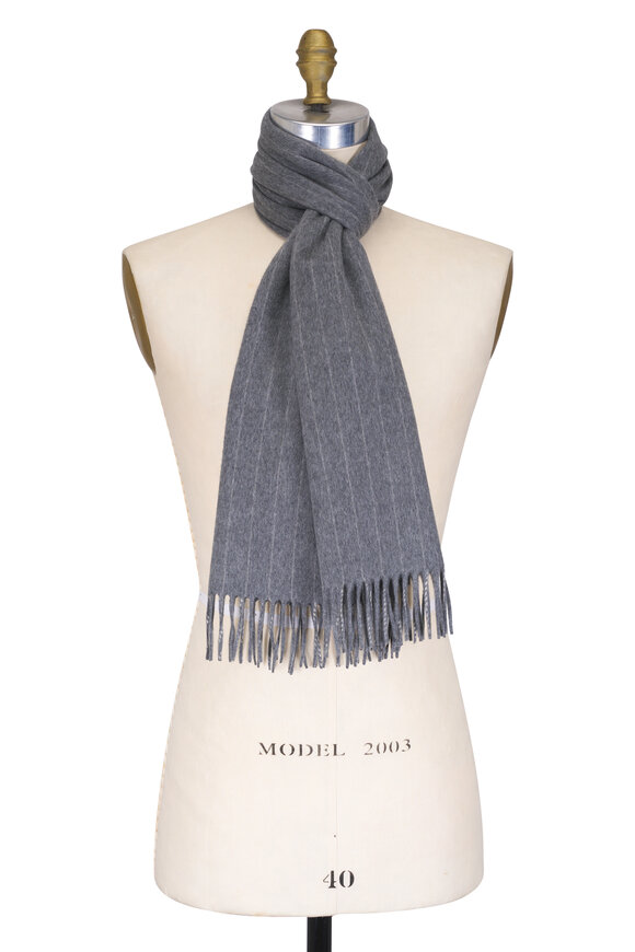 Loro Piana Gray Grande Pinstripe Wool & Cashmere Scarf