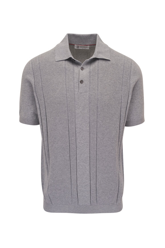 Brunello Cucinelli - Gray Textured Cotton Dress Polo 