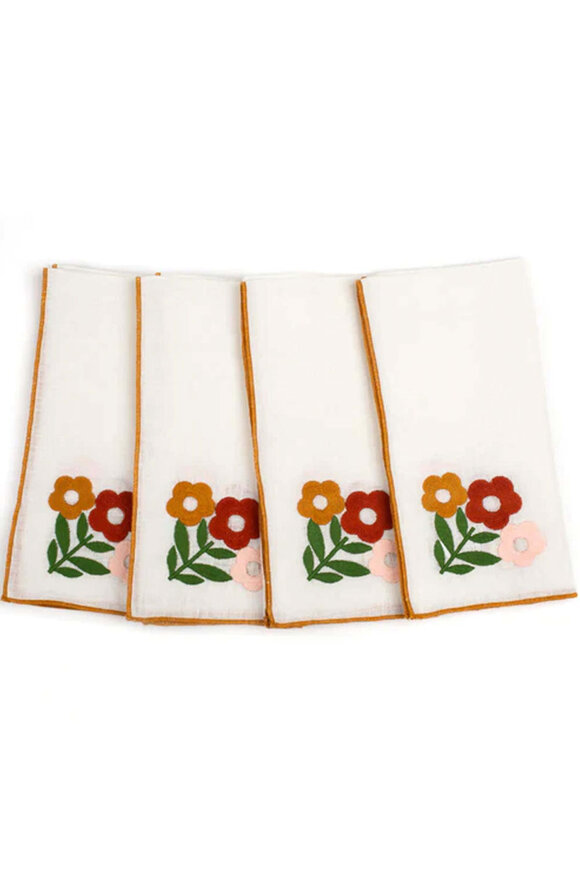 Misette Floral Embellished Linen Napkins in Amber