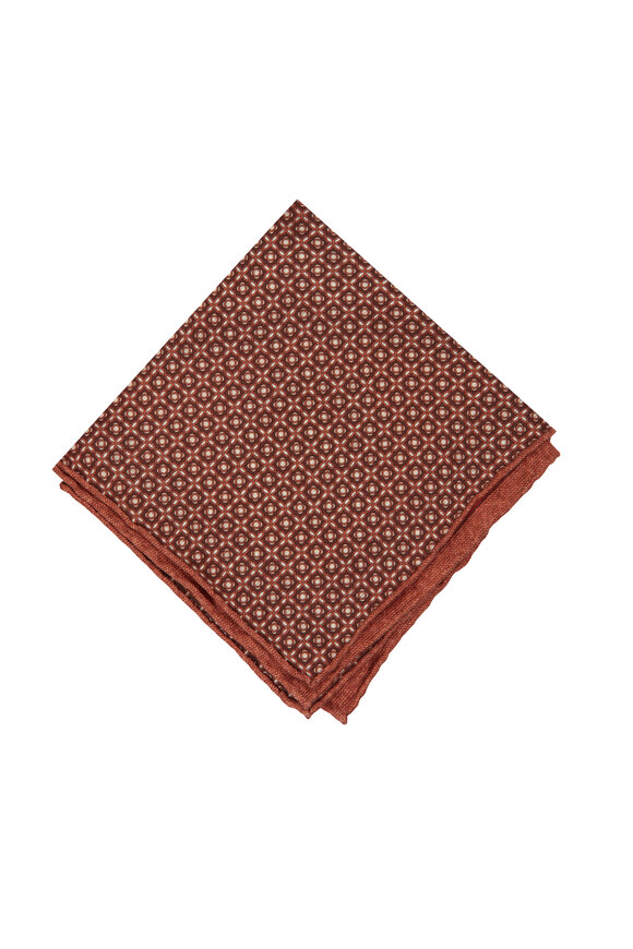 Kiton Orange Paisley Reversible Pocket Square - view 2