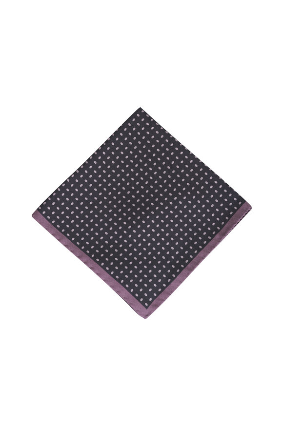 Canali Gray Print Double Sided Silk Pocket Square - view 1