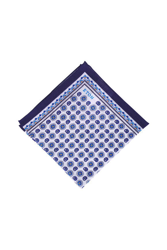 Eton Navy Blue Geometric Linen Pocket Square