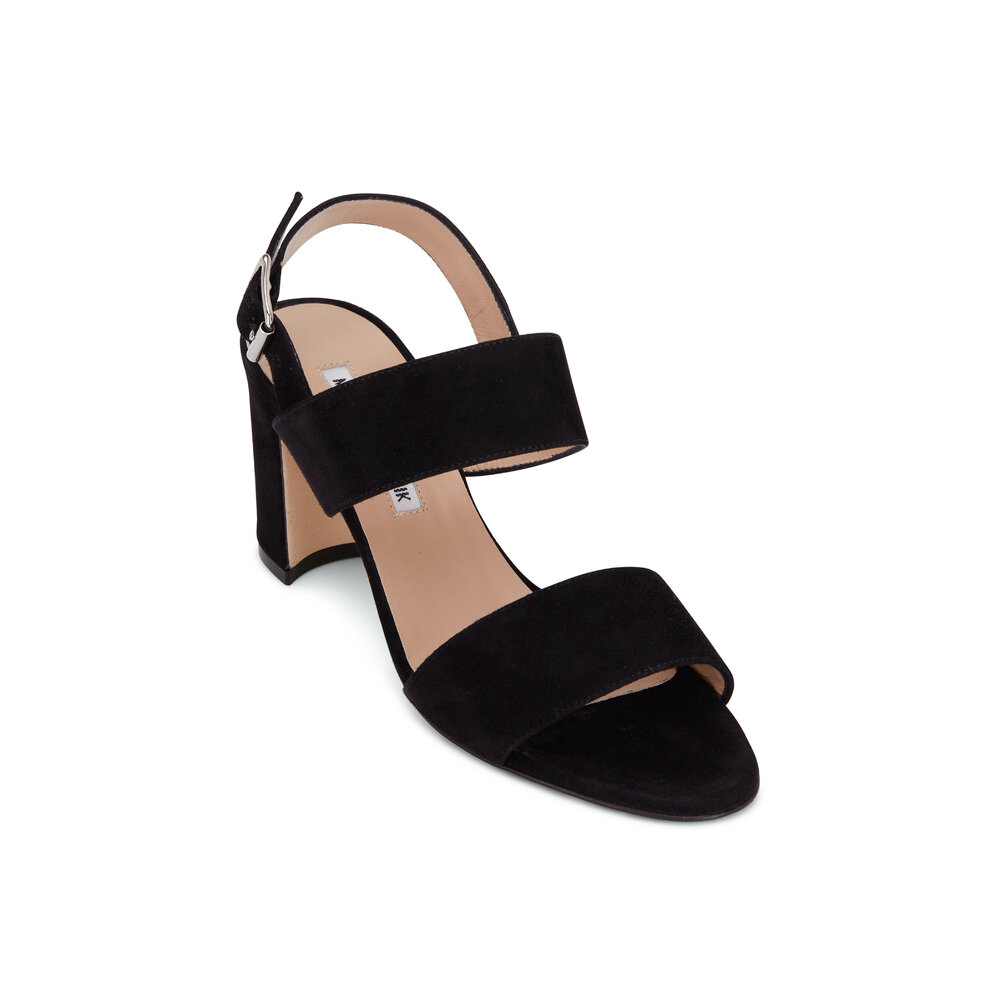 Manolo Blahnik - Khan Black Suede Sandal, 70mm | Mitchell Stores