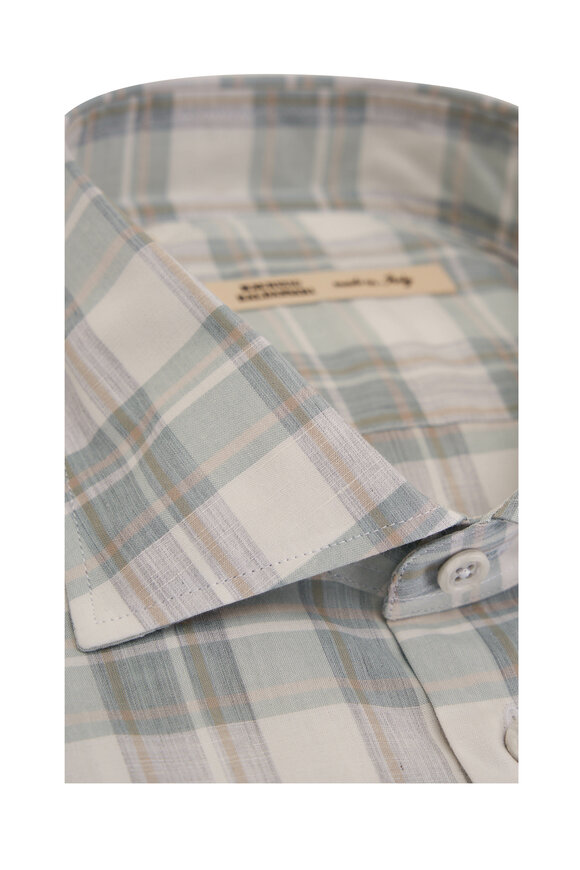 Maurizio Baldassari - White & Gray Plaid Cotton & Linen Sport Shirt 