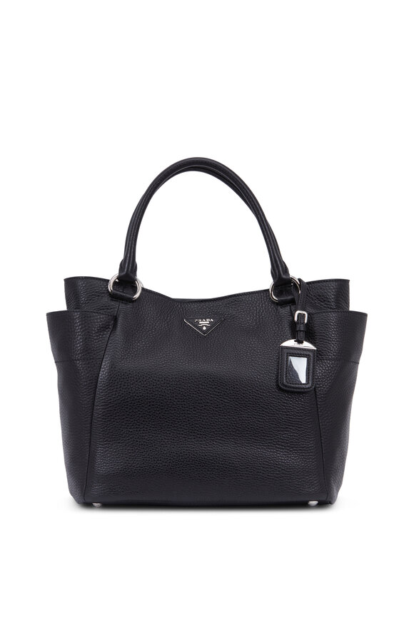 Prada - Black Vitello Leather Side Pocket Hobo Bag