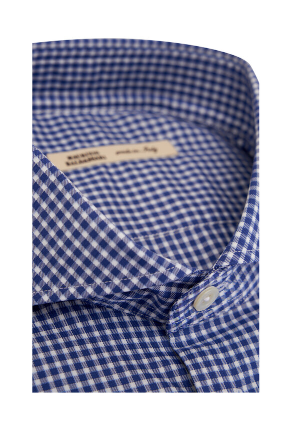 Maurizio Baldassari - Dark Blue & White Mini Check Cotton Sport Shirt