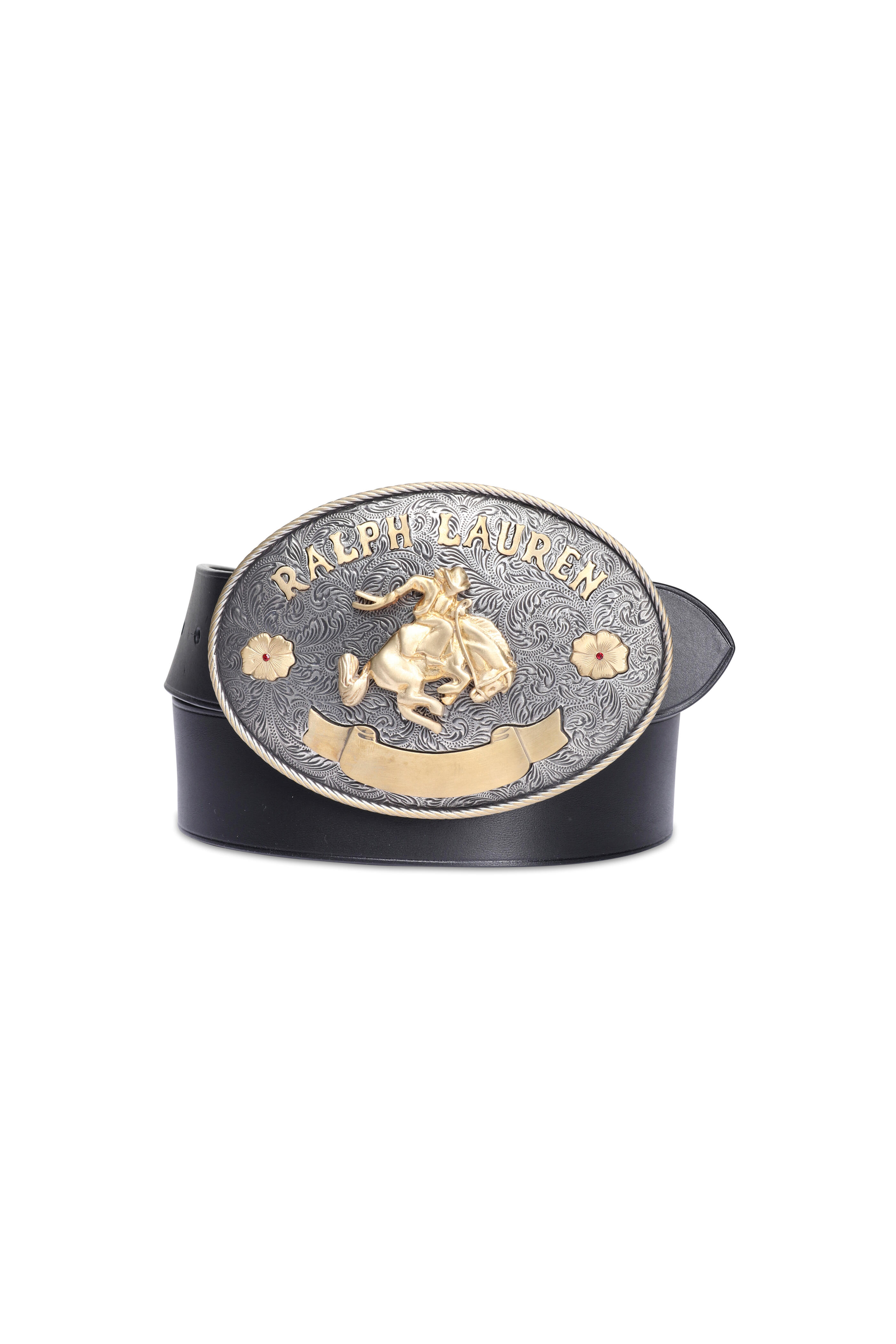 Ralph Lauren - Rodeo Buckle Black Vachetta Leather Wide Belt