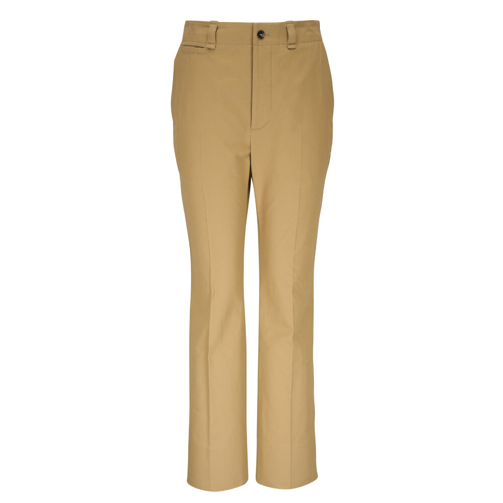 【関税・送料込み】SAINT LAURENT PANTS BEIGE SILK PANTS Saint Laurent Straight Leg Pant in Safari Beige | FWRD
