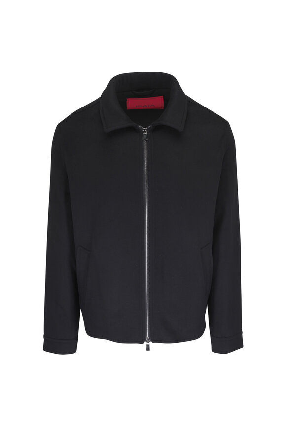 Isaia Black Cashmere Full Zip Bomber Jacket - view 1
