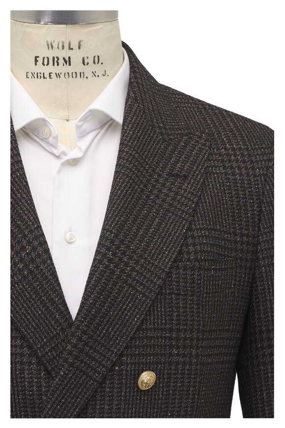 Brunello Cucinelli Brown Plaid Double Breasted Sportcoat