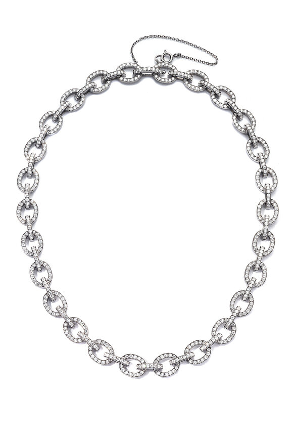 Nam Cho 18-karat White Gold Diamond Oval Link Necklace - view 1