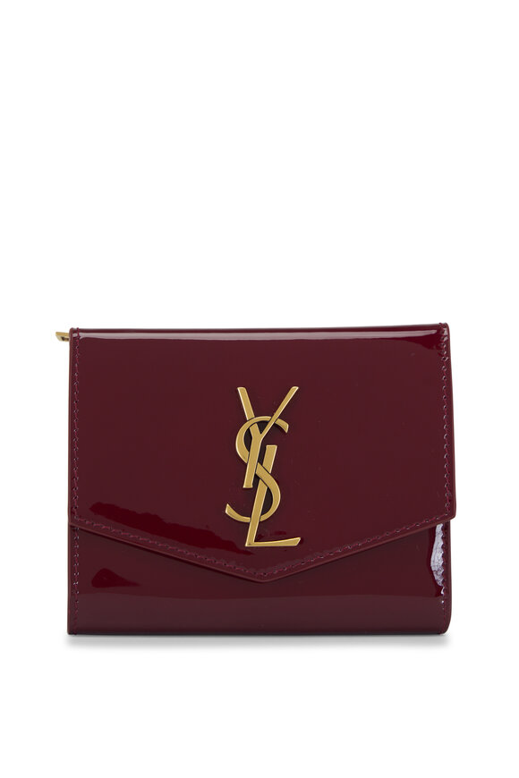 Saint Laurent Uptown Red Patent Leather Compact Wallet