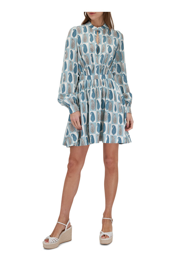 Etro - Blue & White Paisley Check Belted Mini Dress 