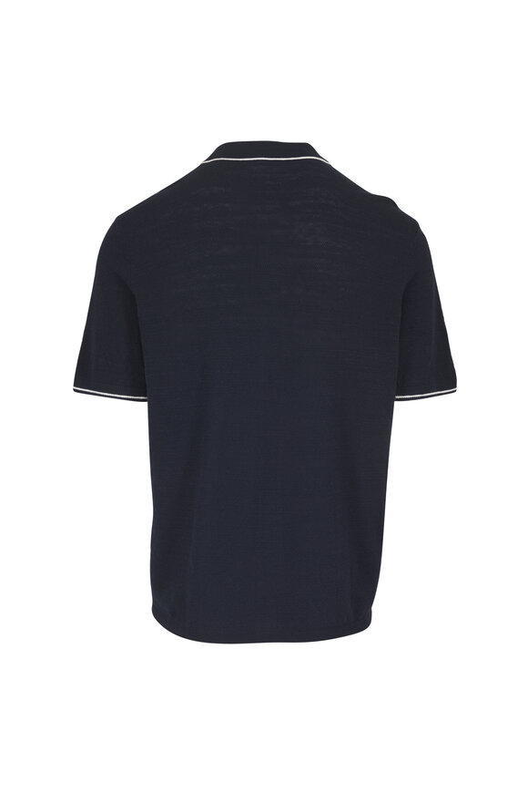 Faherty Brand Abyss Navy Short Sleeve Cotton Sweater Shirt - view 2