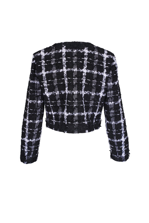 Carolina Herrera - Collarless Cropped Black & White Tweed Jacket