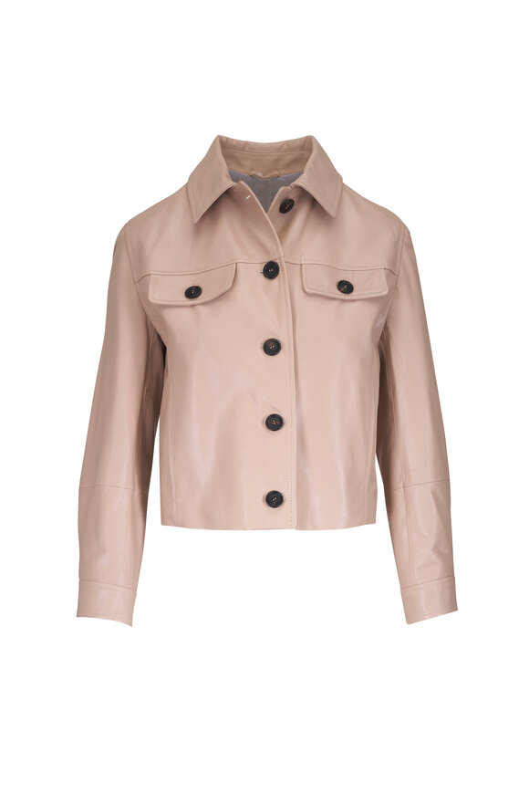 Brunello Cucinelli Blush Shiny Leather Biker Jacket