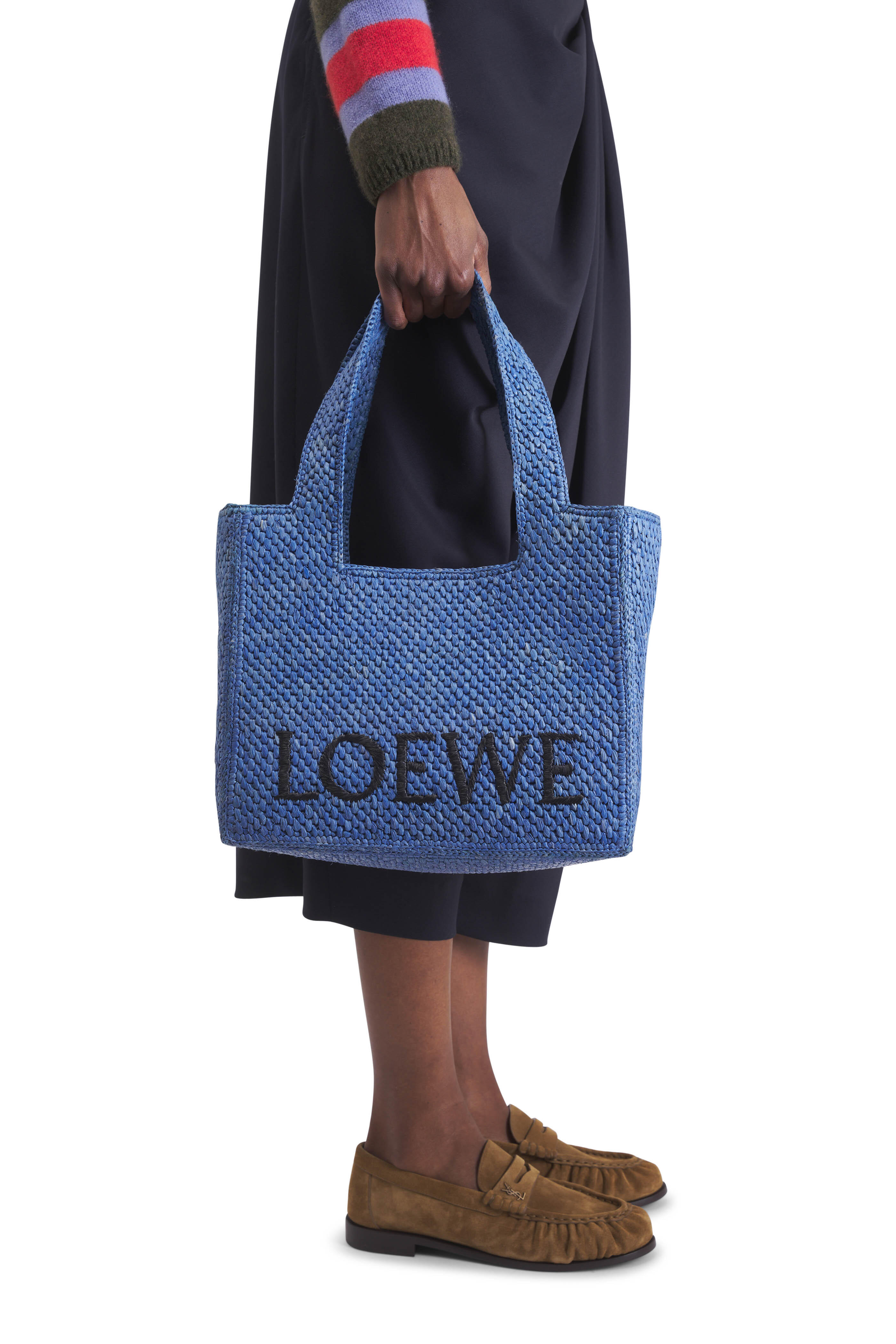 Loewe - Medium Light Blue Raffia Tote