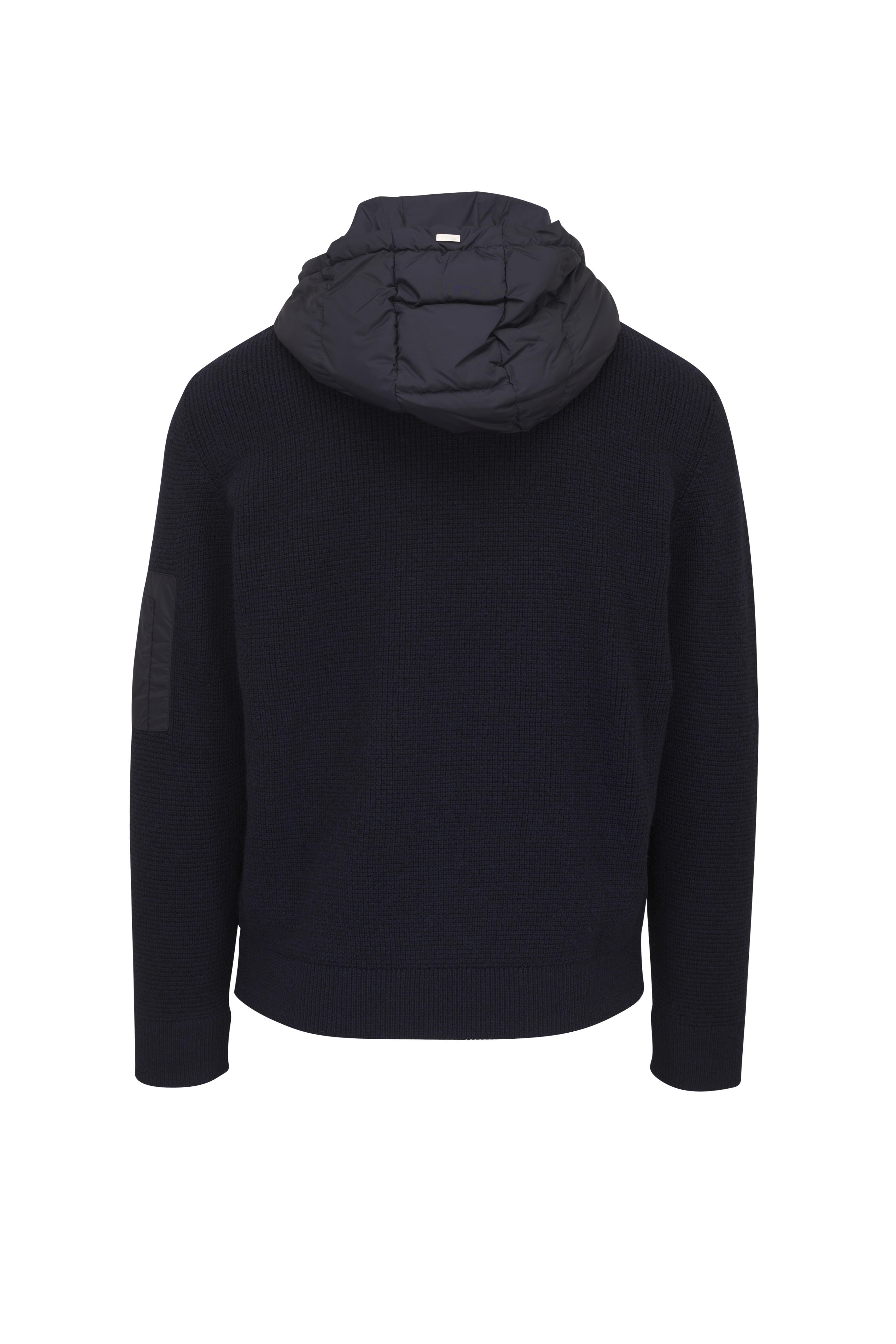 Herno - Navy Wool Hooded Down Jacket
