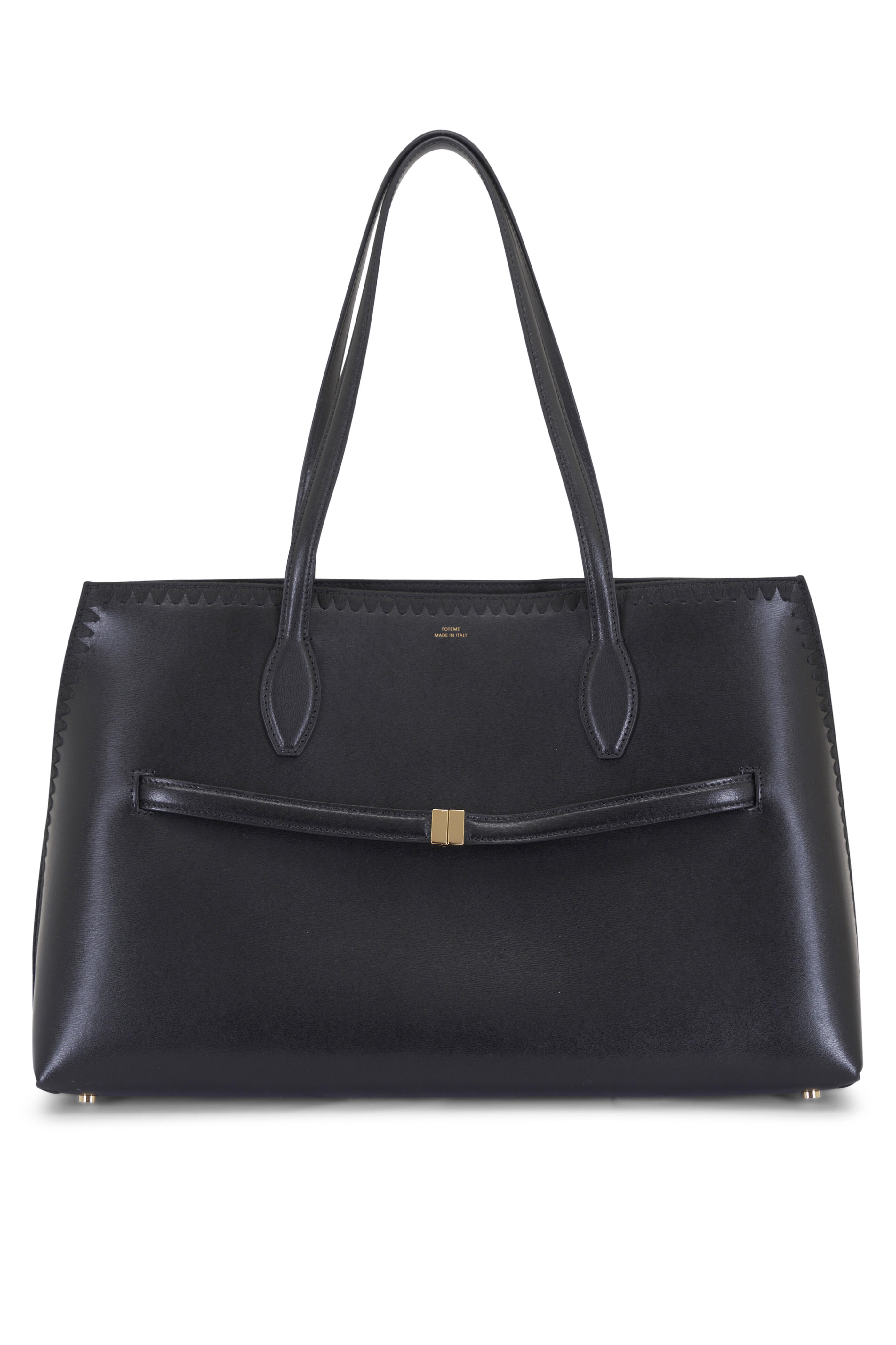【toteme】 Lounge Large leather-trimmed tote bag Totême - Lounge Black Embroidered Leather Tote | Mitchell Stores