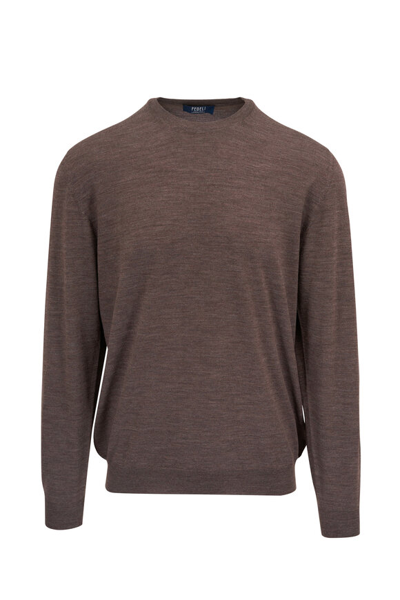 Fedeli Mushroom Brown Super 140's Wool Crewneck Pullover