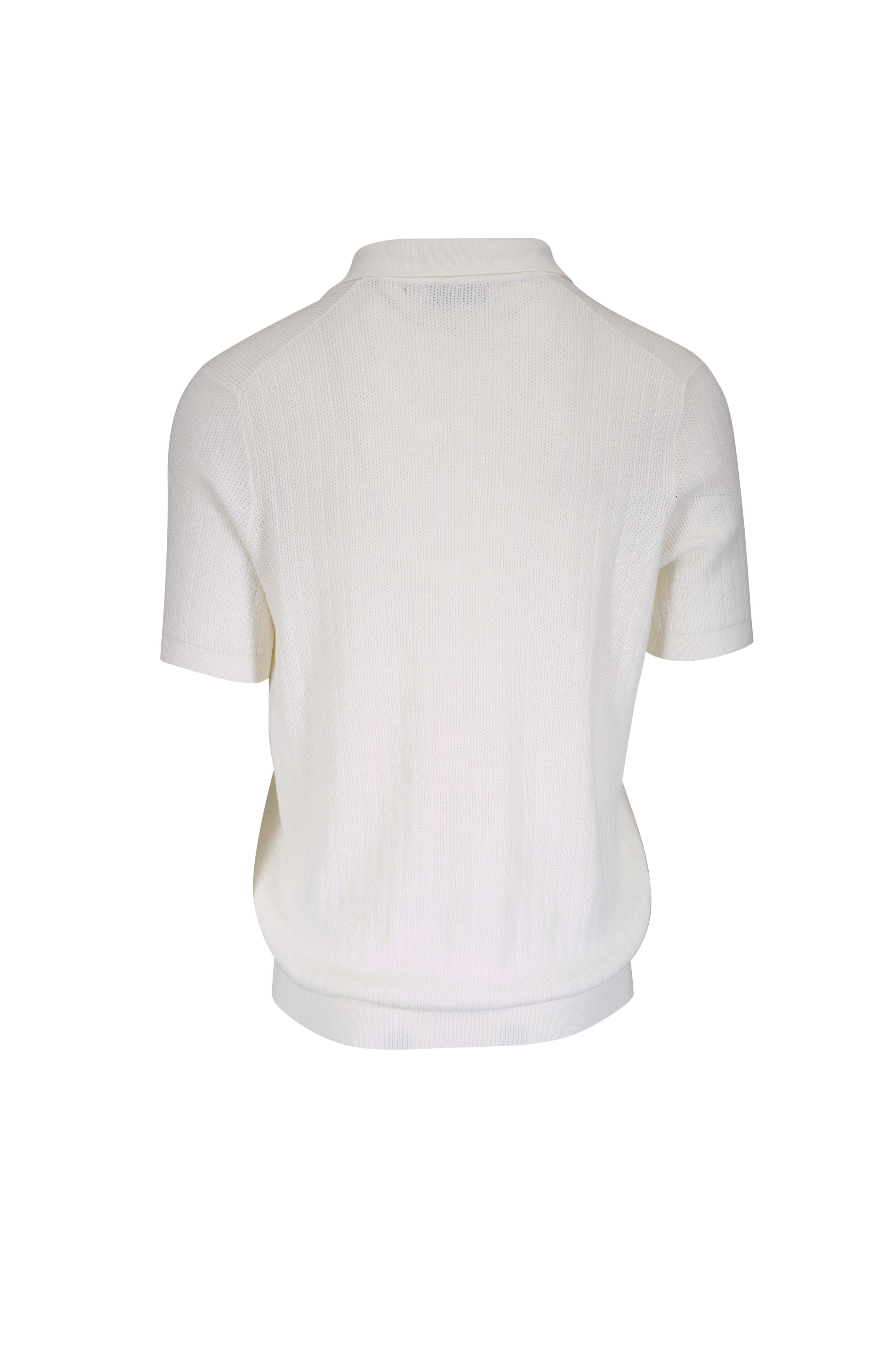 Brunello Cucinelli - White Cotton Textured Polo Sweater