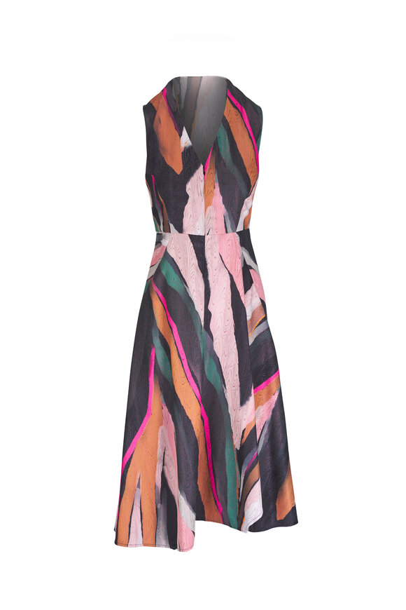 Zero + Maria Cornejo Wave Multicolor Metallic Jacquard Midi Dress 