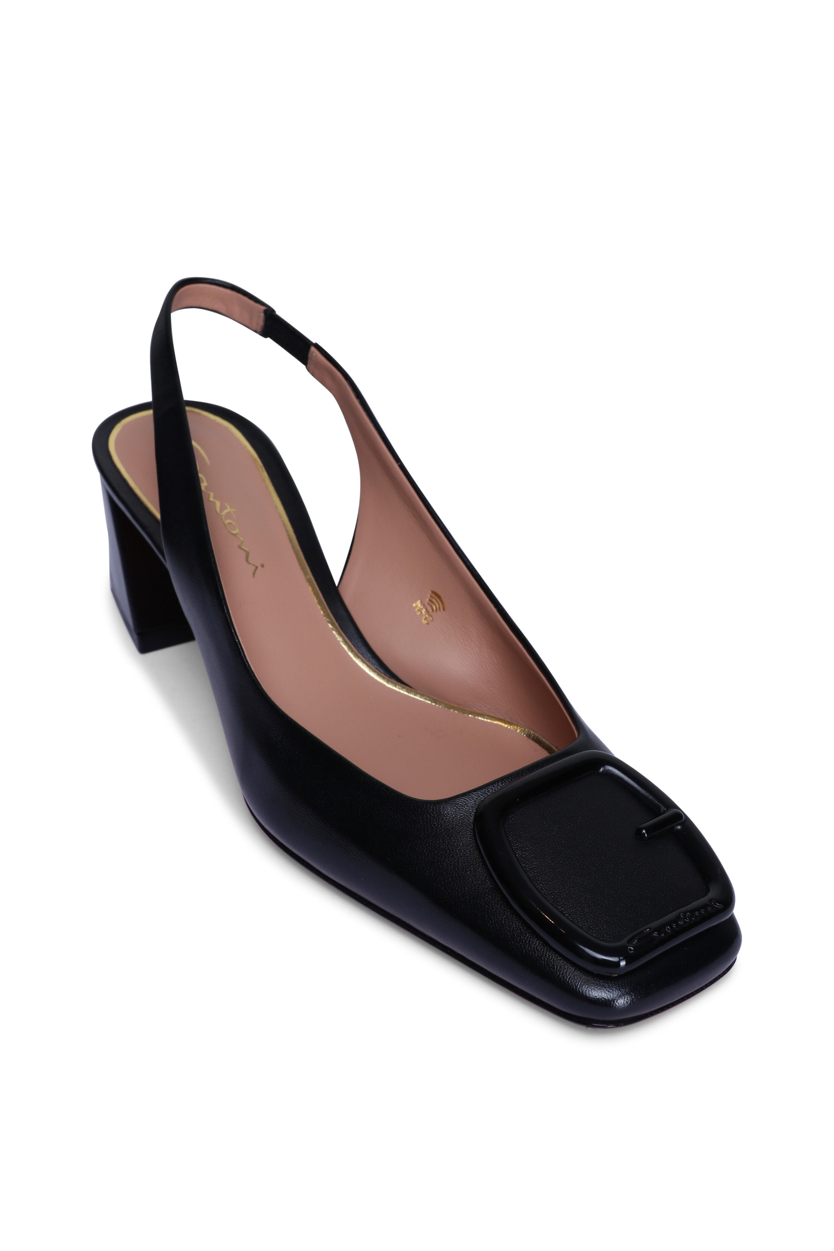 Santoni - Lemon Black Leather Slingback