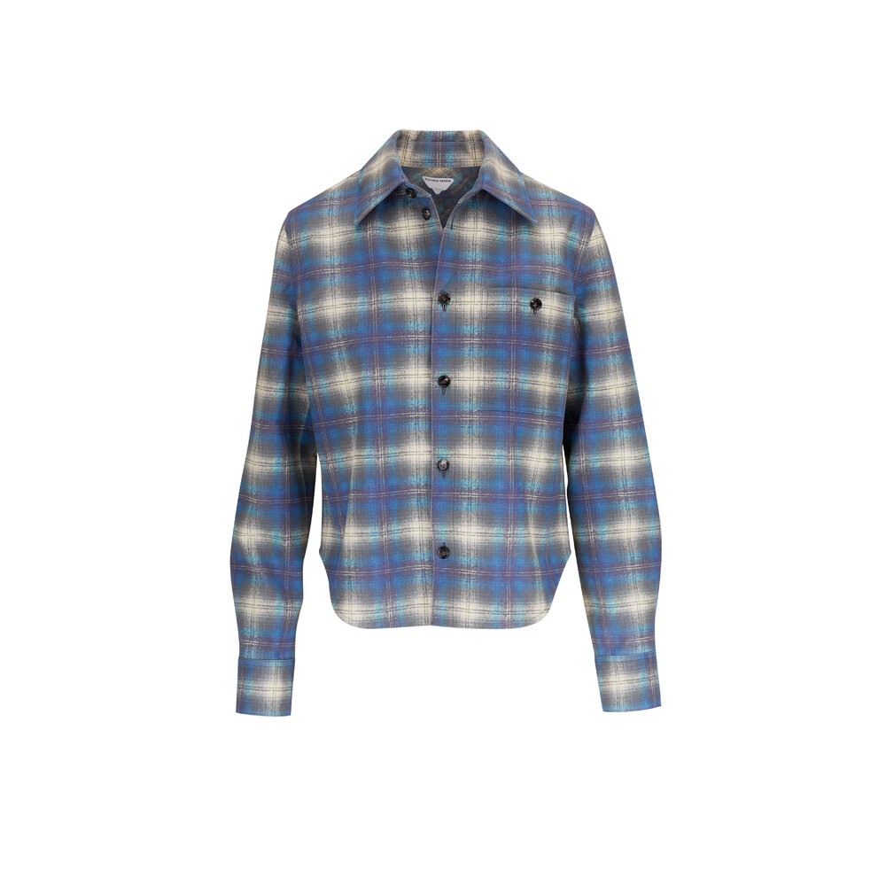Bottega Veneta - Light Blue Flannel Check Print Leather Shirt