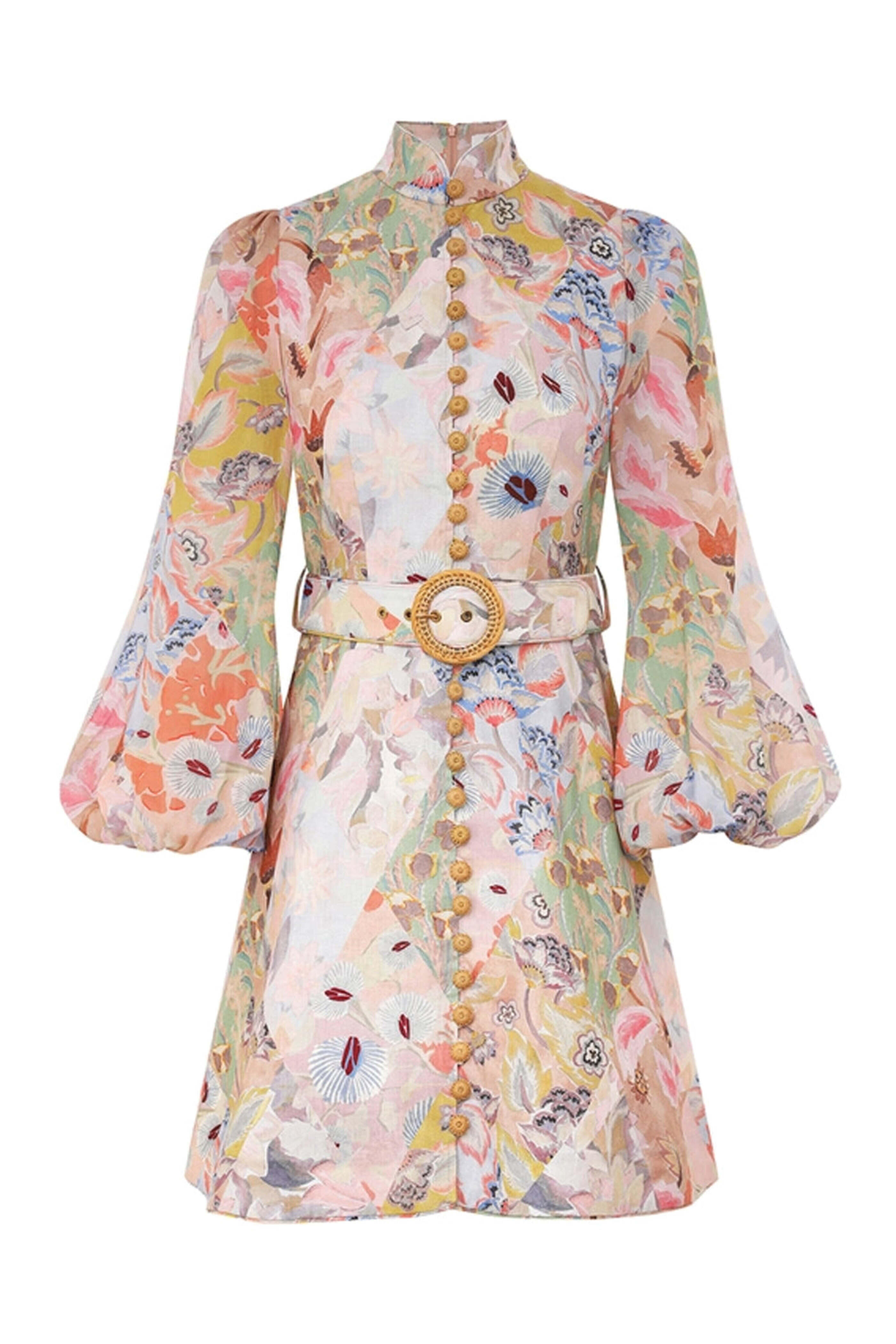 【Zimmermann】イラストレーション ベルベット ミニドレス Zimmermann - Floral Illustration Belted Mini Dress