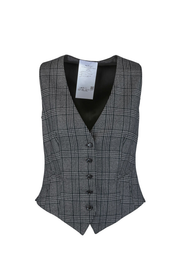 Kiton - Black & Gray Plaid Wool Vest