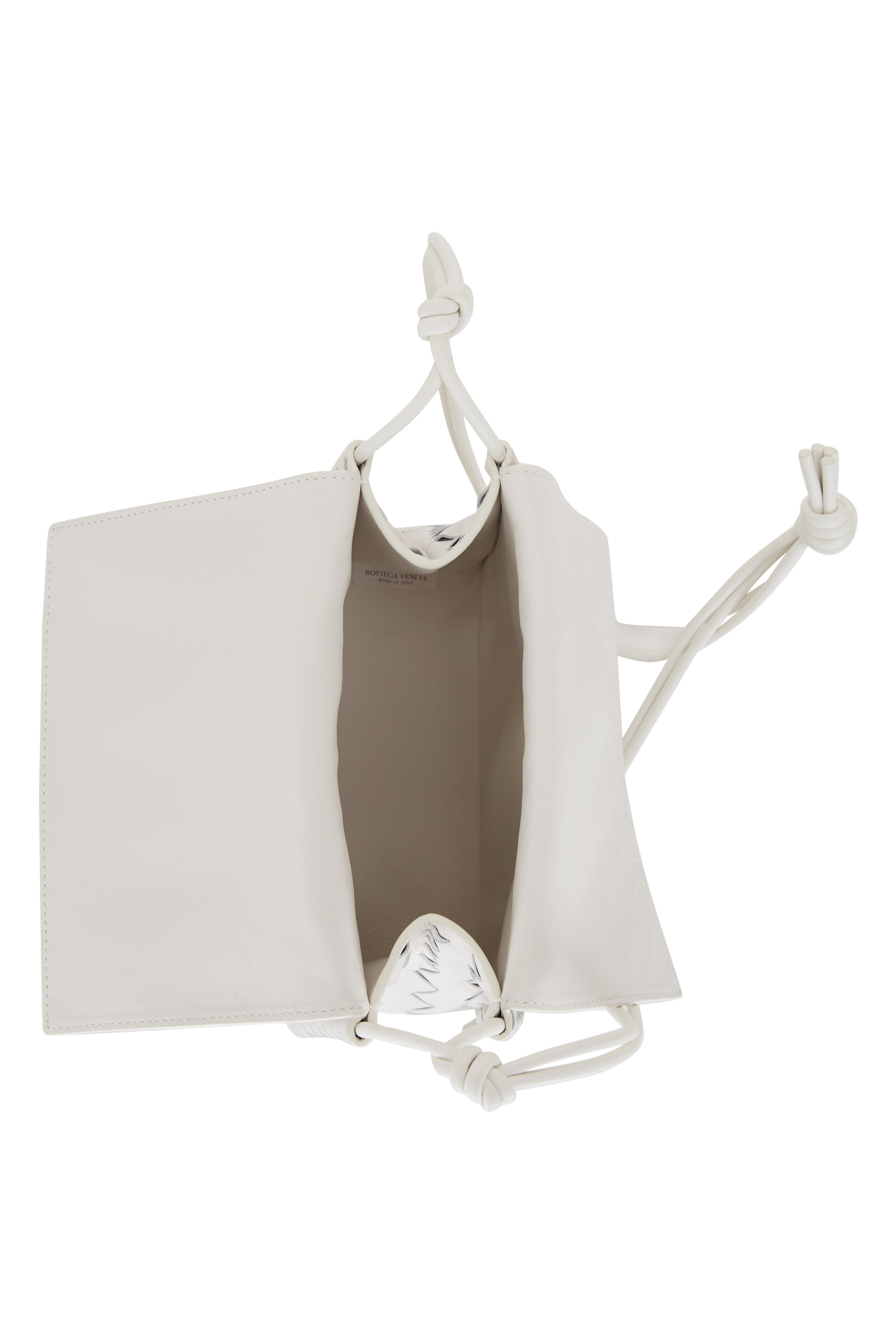 Bottega Veneta - White Woven Leather Double Flap Crossbody Bag