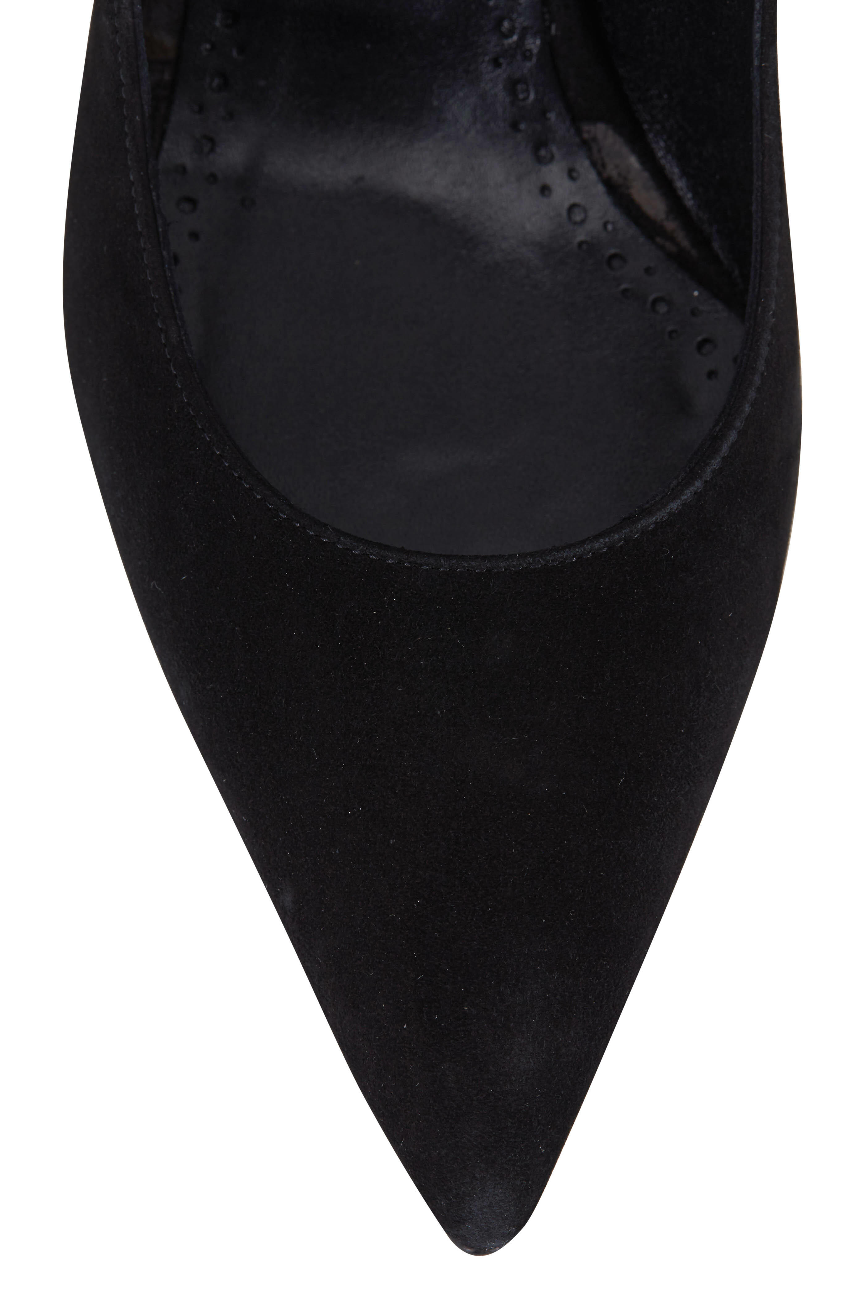 Manolo Blahnik - Verna Black Suede Crystal Buckle Mary Jane