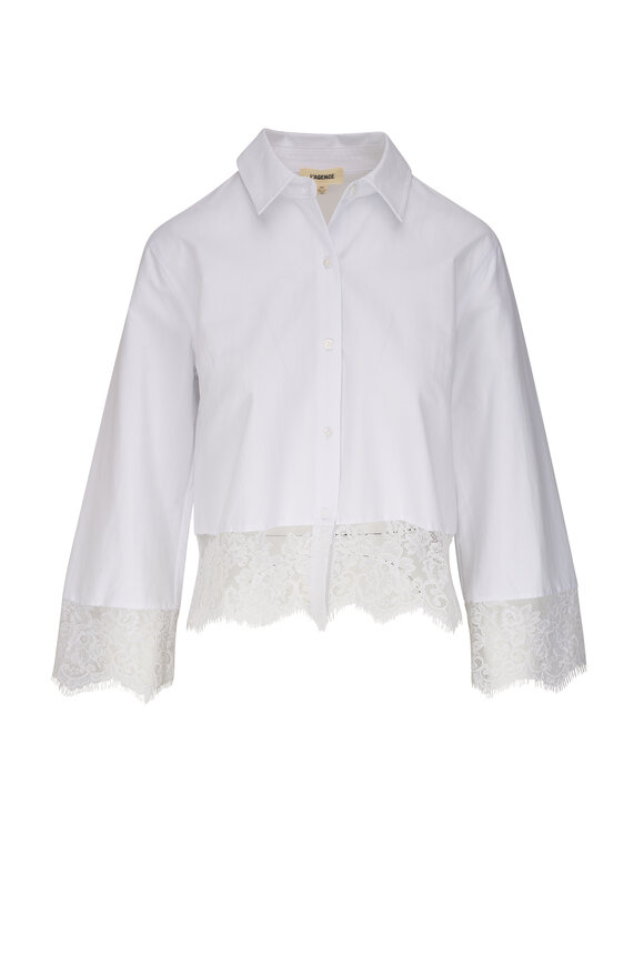 L'Agence Levo White Cotton Lace Trim Shirt
