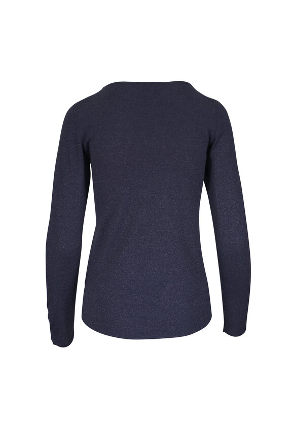 Brunello Cucinelli - Navy Blue Lurex Long Sleeve T-Shirt